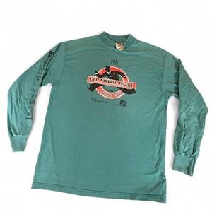 VTG 2000 Uptown Run Long Sleeve Shirt Mens Large Teal Fruit of Loom Super Cotton